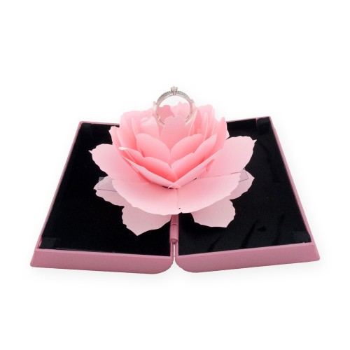 Krabička na zásnubný prsteň - kvet, ružová