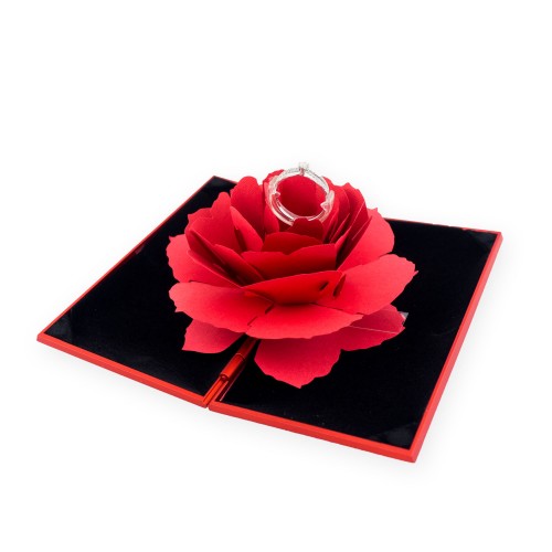 Krabička na zásnubný prsteň - kvet, červená