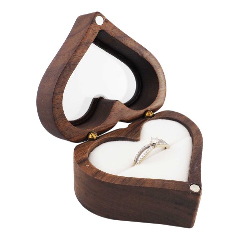 Dřevěná krabička na zásnubní prsten - Srdce s okénkem