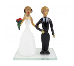 Sklenená figúrka novomanželia - blondín s kravatou